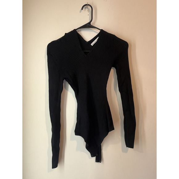 Abercrombie And Fitch Peep Shoulder Body Suit Ribbed Black Long Sleeve Size XS - Picture 1 of 5